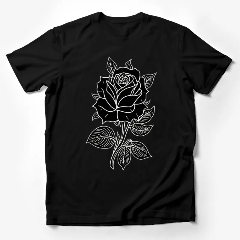 Black and White Rose Graphic T-Shirt, Elegant Floral Design Tee, Stylish Nature Inspired Top for All Occasions Male T-Shirt