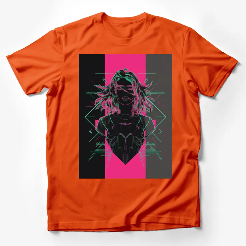 Cyberpunk Neon Art Female Warrior Graphic T-Shirt | Futuristic Sci-Fi Fashion Tee | Unique Cyber Style Clothing Gift Male T-Shirt