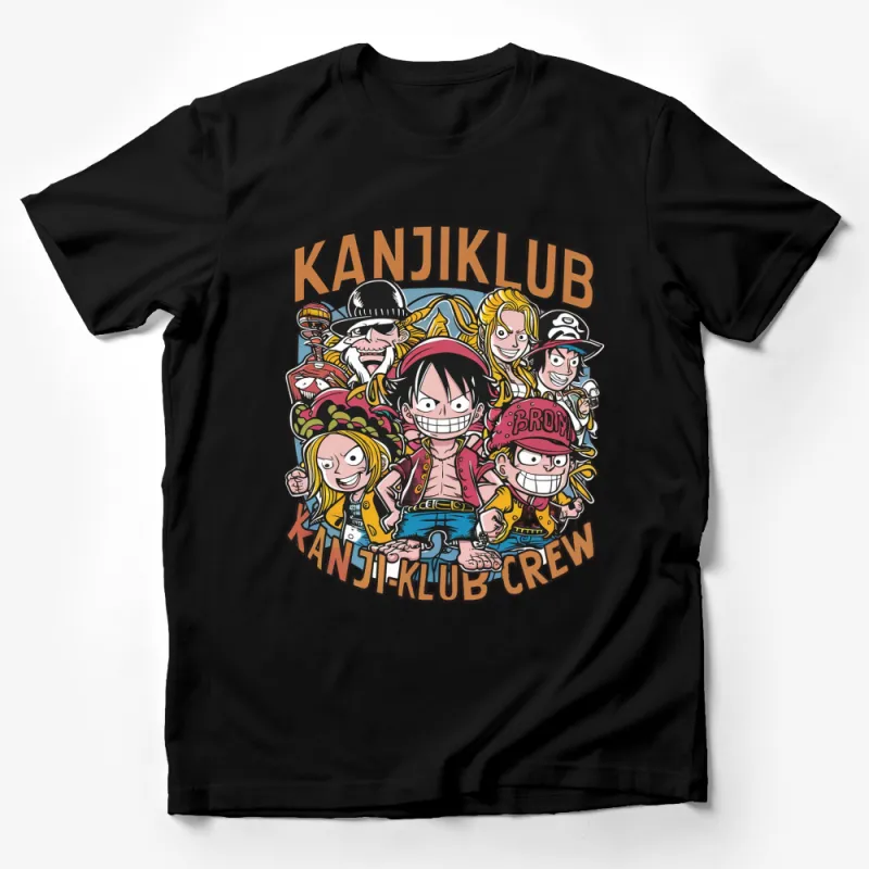 Kanji Klub Crew Anime Inspired T-Shirt, Colorful Cartoon Characters Graphic Tee, Unisex Fashion Male T-Shirt