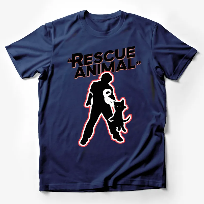 Rescue Animal T-Shirt, Silhouette Cat and Person, Adopt Don't Shop, Pet Lover, Graphic Tee, Cat Rescue Advocacy Apparel Male T-Shirt