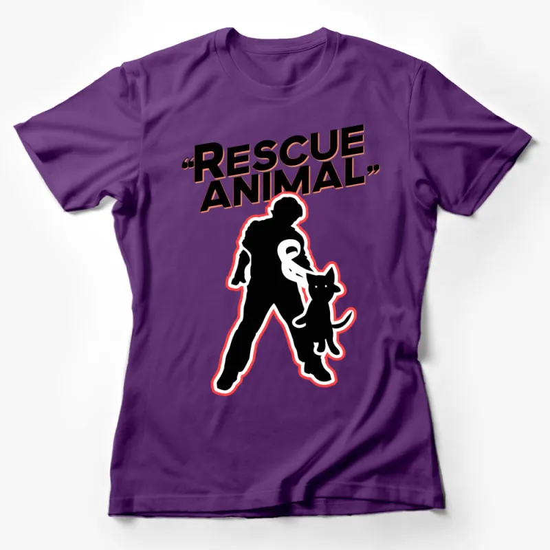 Rescue Animal T-Shirt, Silhouette Cat and Person, Adopt Don't Shop, Pet Lover, Graphic Tee, Cat Rescue Advocacy Apparel Female T-Shirt