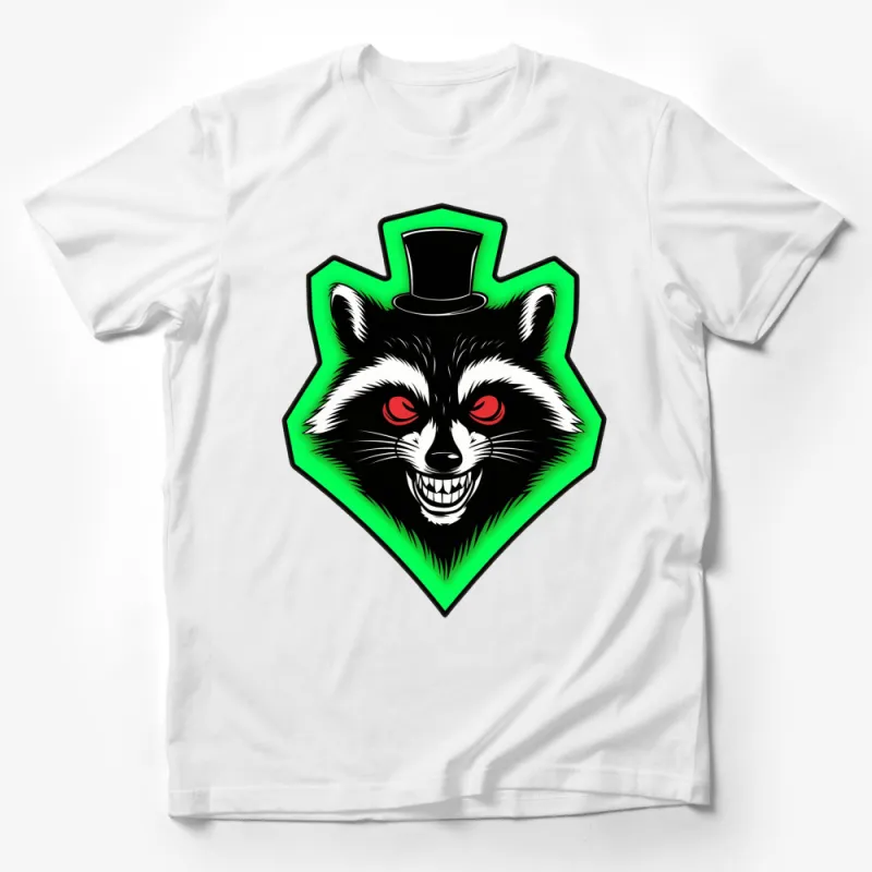 Gothic Raccoon T-Shirt, Neon Green and Black, Unique Animal Graphic Tee, Men's and Women's Sizes Male T-Shirt