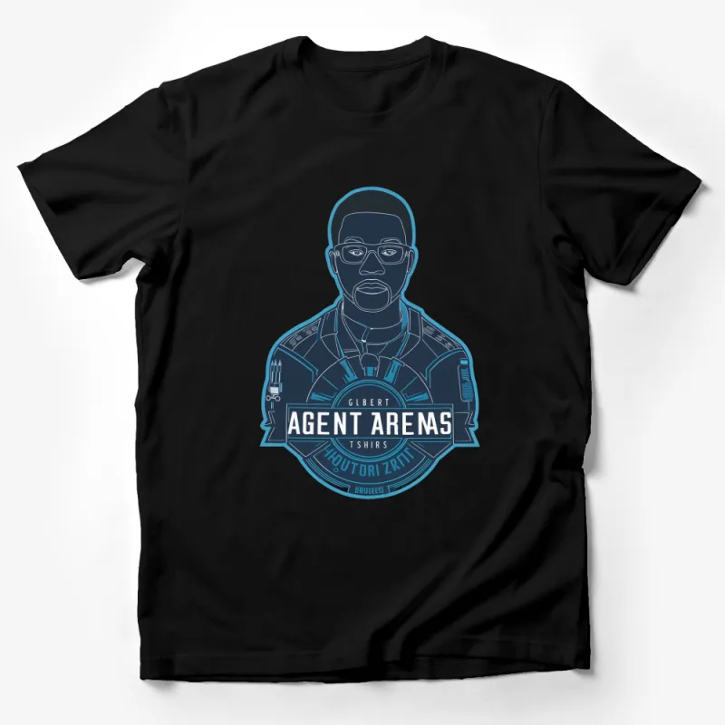 Agent Arenas T-Shirt, Blue Illustrated Portrait Graphic Tee, Men's Fashion, Sci-Fi Inspired Shirt Design Male T-Shirt