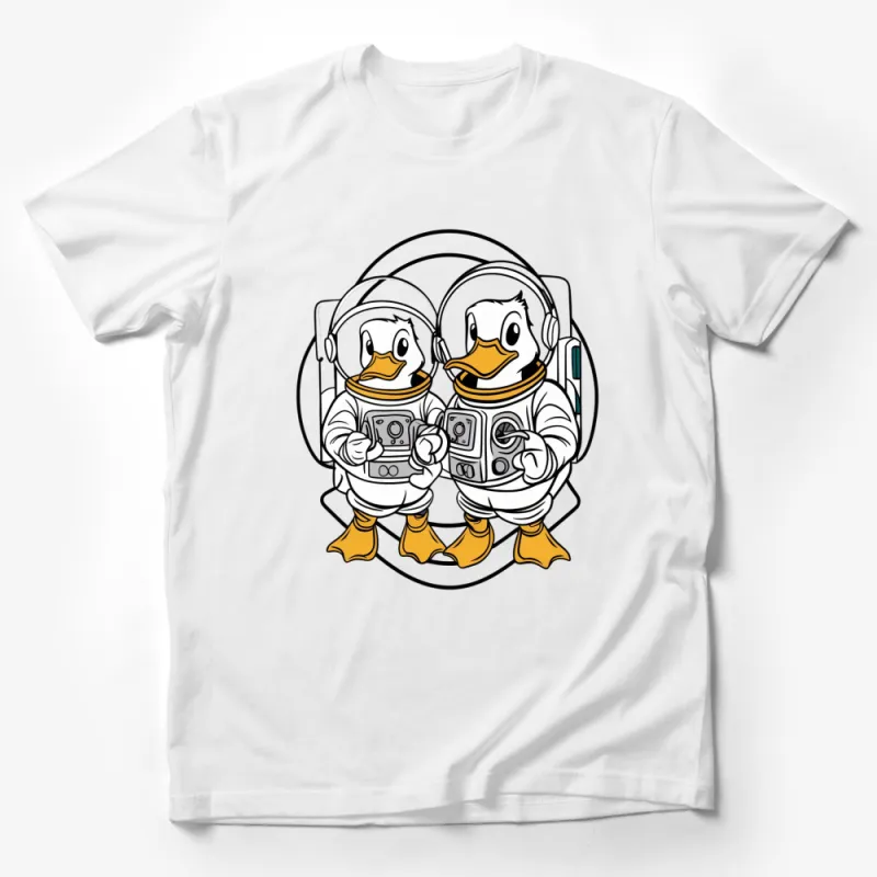 Cute Astronaut Ducks T-Shirt for Kids, Space Explorer Duck Themed Graphic Tee, Unisex Children's Clothing Male T-Shirt