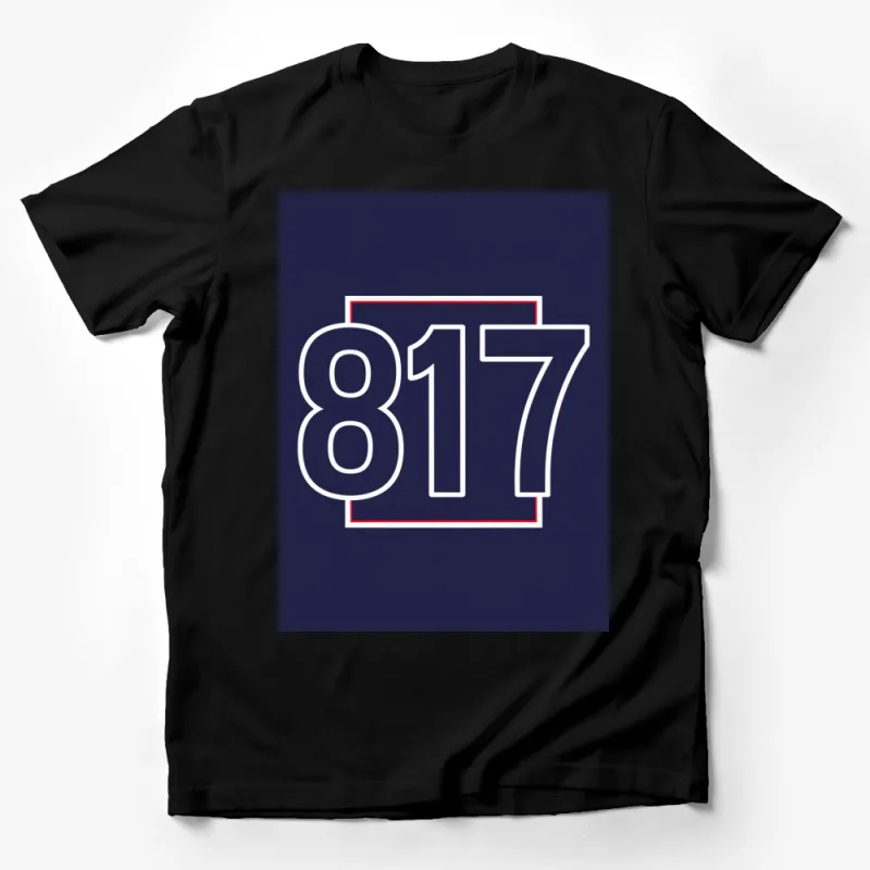 Stylish 817 Number Design T-Shirt, Bold White and Red Print on Navy Male T-Shirt