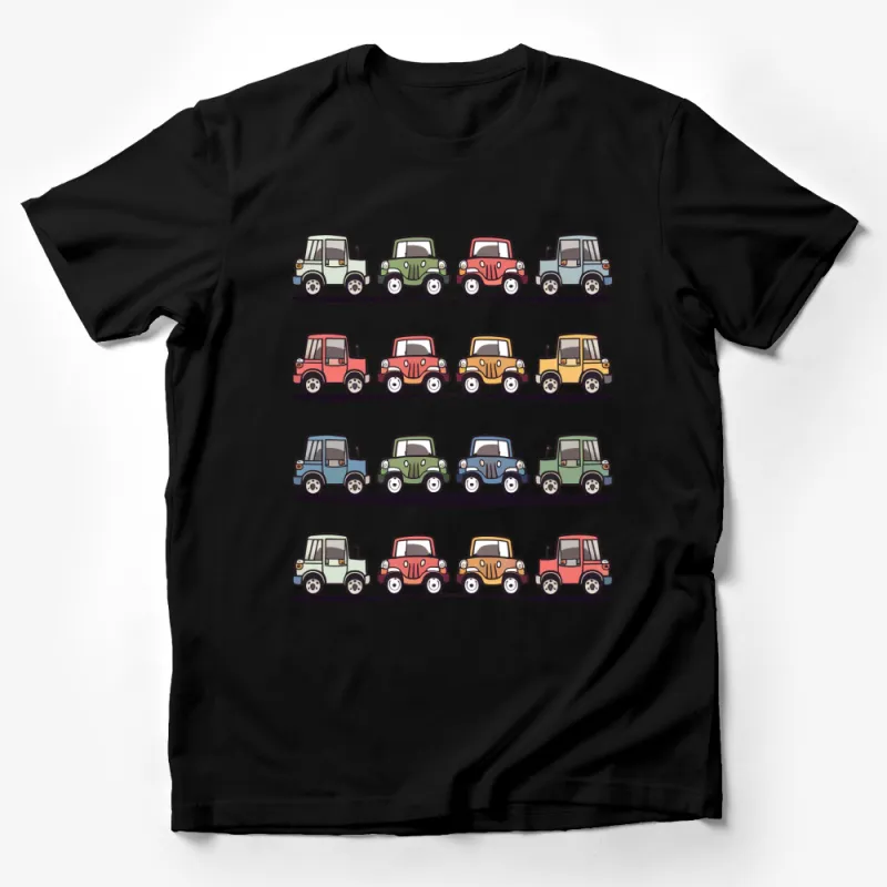 Colorful Cartoon Cars T-Shirt, Fun Vehicle Graphic Tee, Unisex Adult and Kids Sizes Male T-Shirt