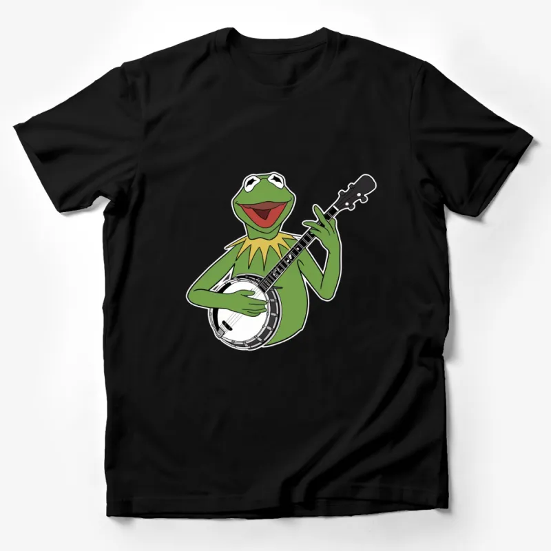 Green Frog Playing Banjo Graphic T-Shirt, Cute Cartoon Frog Musician Tee, Animal Music Lover Gift Idea Male T-Shirt