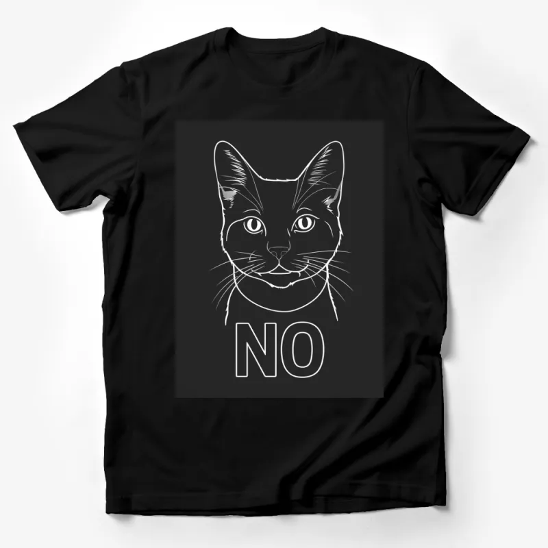 Cat Lovers T-Shirt, Bold NO Cat Graphic Tee, Minimalist Line Art, Black White Feline Design Male T-Shirt