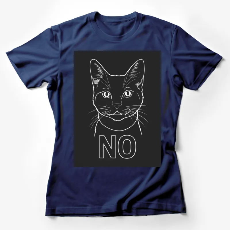 Cat Lovers T-Shirt, Bold NO Cat Graphic Tee, Minimalist Line Art, Black White Feline Design Female T-Shirt