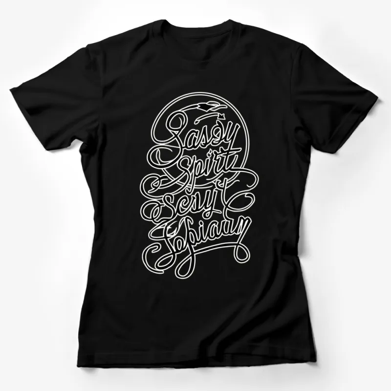 Sassy Spirit Sassy February Black and White Graphic T-Shirt, Stylish Calligraphy Design, Gift for Her Female T-Shirt