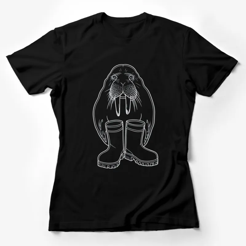 Walrus in Boots Line Art T-Shirt, Unique Animal Graphic Tee, Unisex Casual Shirt for Wildlife Lovers Female T-Shirt