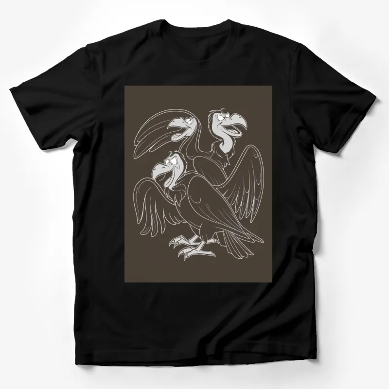 Three Cartoon Vultures Graphic T-Shirt, Funny Bird Tee for Bird Lovers, Vintage Style Illustration, Unisex Male T-Shirt