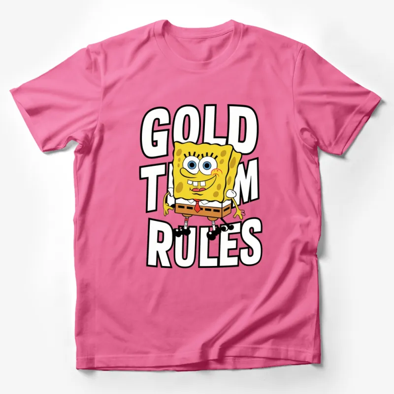 SpongeBob Gold Rules Cartoon Character T-Shirt, Fun Yellow Sponge Graphic Tee, Kids and Adults Sizes Male T-Shirt