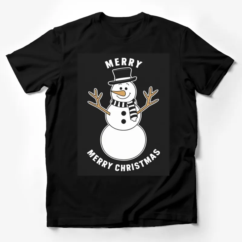 Merry Christmas Snowman T-Shirt, Festive Holiday Graphic Tee, Winter Snow Holiday Apparel, Unisex Male T-Shirt