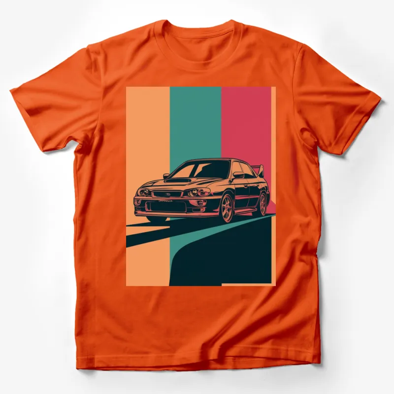 Retro Car Graphic T-Shirt, Vintage Subaru Impreza Illustration, Colorful Automotive Apparel, Car Enthusiast Gift, Unisex Tee Male T-Shirt