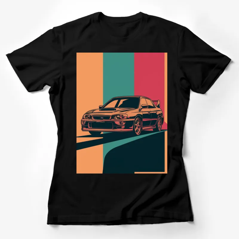 Retro Car Graphic T-Shirt, Vintage Subaru Impreza Illustration, Colorful Automotive Apparel, Car Enthusiast Gift, Unisex Tee Female T-Shirt