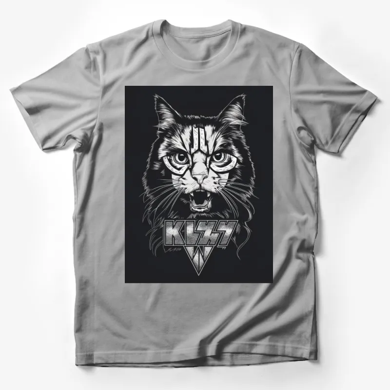 KISS Band Inspired Cat Face Graphic T-Shirt, Unisex Rock Music Tee, Vintage Style Concert Shirt, Gift for Music Lovers Male T-Shirt