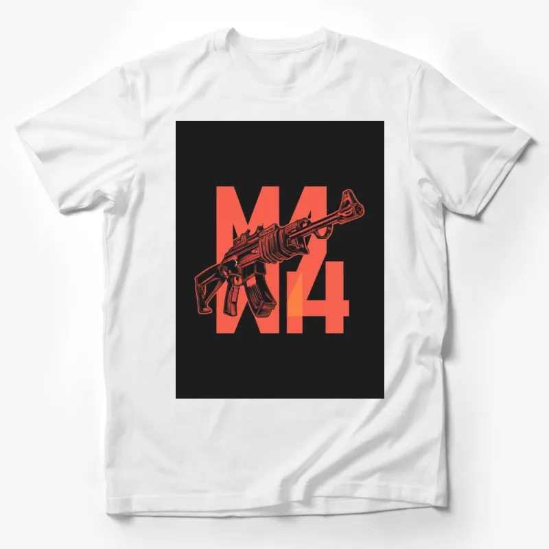 Trendy M14 Rifle Graphic T-Shirt, Bold Orange on Black, Military Enthusiast Apparel, Urban Streetwear, Unisex Tee Male T-Shirt