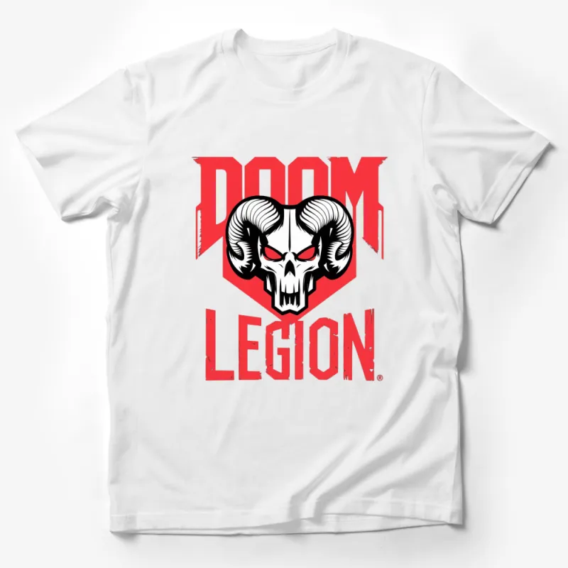 Doom Legion Skull Graphic T-Shirt, Bold Red and Black, Gaming Fan Apparel, Unisex Male T-Shirt