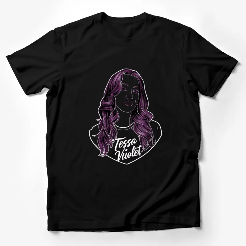 Tessa Violet Inspired Graphic T-Shirt, Women's Fashion Illustration Tee, Unique Purple Line Art Portrait, Casual Wear Male T-Shirt