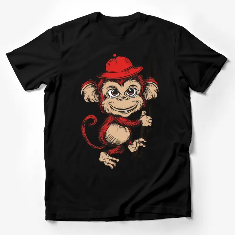 Whimsical Monkey with Red Hat Graphic T-Shirt, Fun Animal Design Tee, Unique Gift for Animal Lovers Male T-Shirt