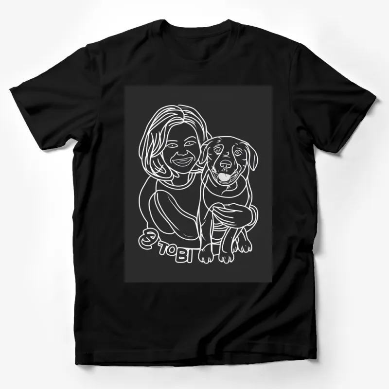 Line Art Woman and Dog T-Shirt, Cute Pet Owner Gift, Unisex Casual Wear Male T-Shirt