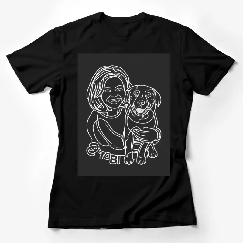 Line Art Woman and Dog T-Shirt, Cute Pet Owner Gift, Unisex Casual Wear Female T-Shirt