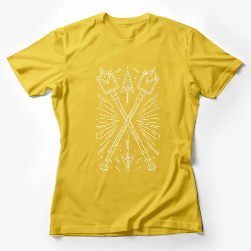 Graphic T-Shirt with White Geometric Arrows Design, Unique Arrow Pattern on Black Tee, Men's and Women's Sizes Female T-Shirt