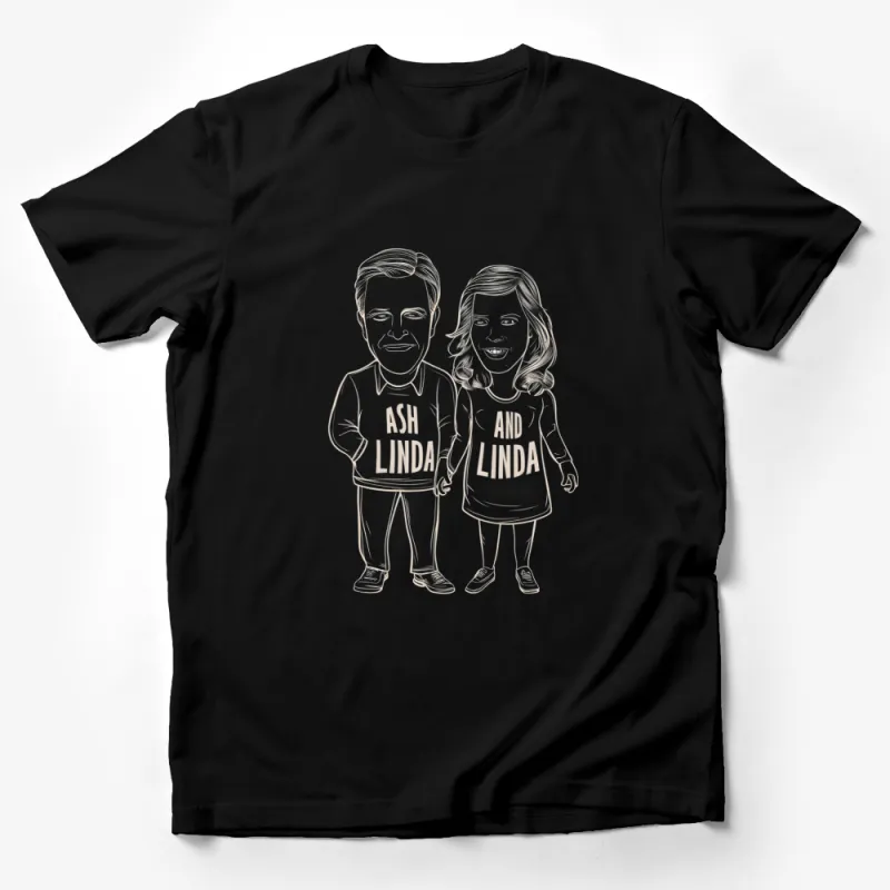 Personalized Couple T-Shirt, Custom Cartoon Portrait, Ash and Linda Matching Shirts, Unique Gift for Couples Male T-Shirt