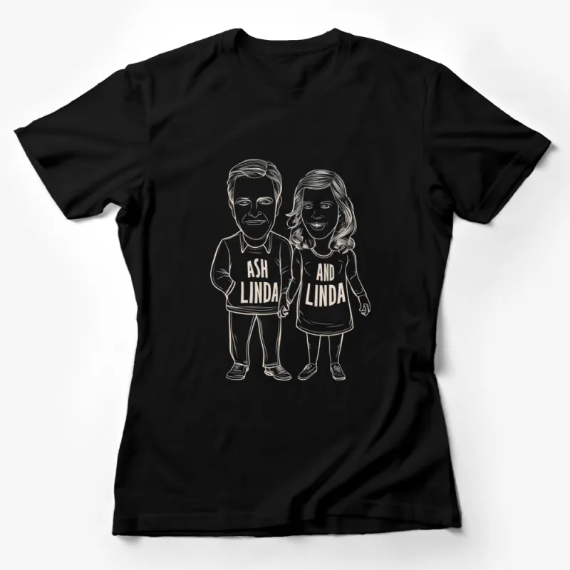 Personalized Couple T-Shirt, Custom Cartoon Portrait, Ash and Linda Matching Shirts, Unique Gift for Couples Female T-Shirt