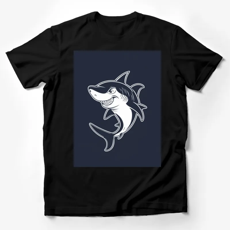 Cartoon Shark Graphic T-Shirt, Cool Marine Life Tee, Unisex Navy Blue Shirt, Casual Ocean Animal Top for All Ages Male T-Shirt