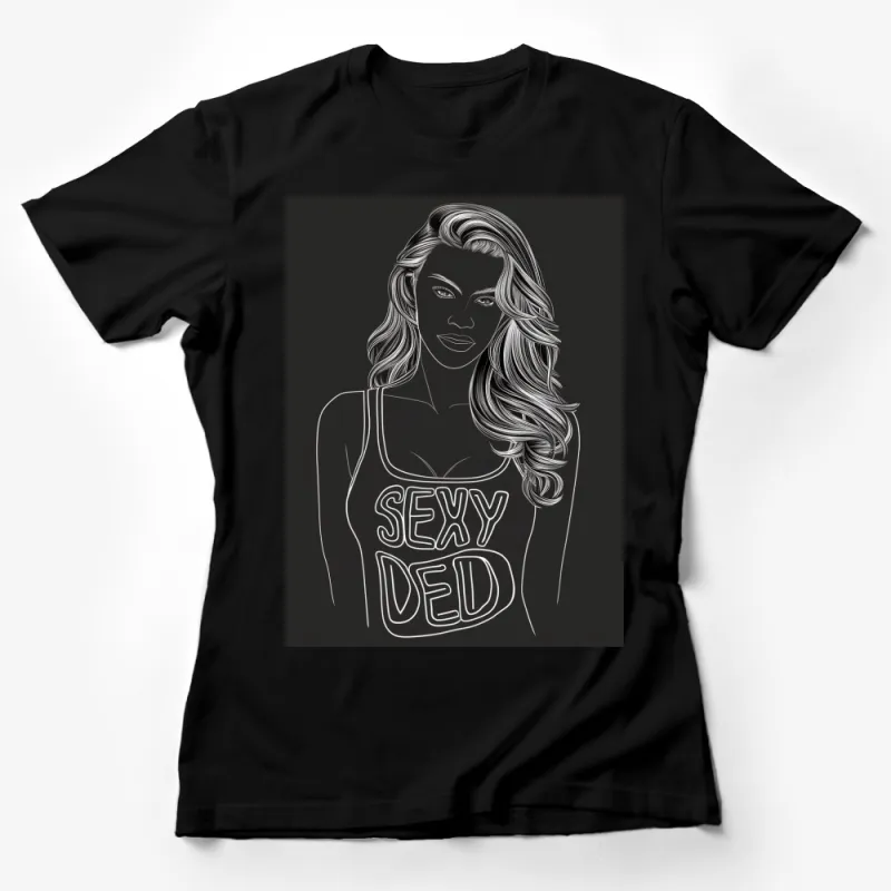 Sexy Ded Neon Line Art Women's T-Shirt, Modern Chic Graphic Tee, Feminine Style Casual Wear Female T-Shirt