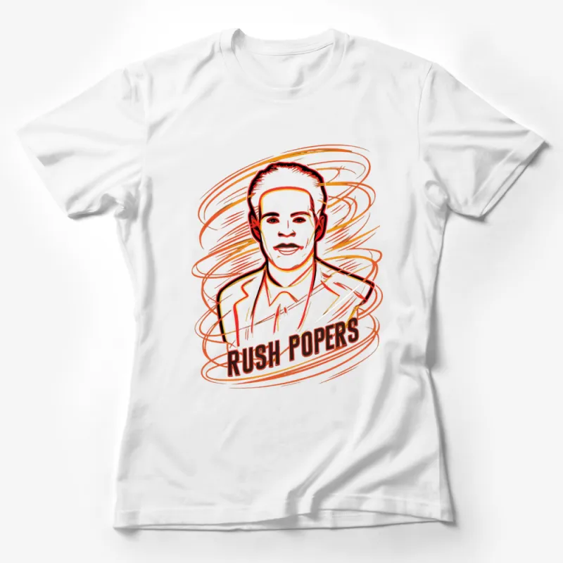 Rush Popers Retro Art T-Shirt, Vintage Style Graphic Tee, Unique Portrait Shirt Design, Cool Fashion Top Female T-Shirt