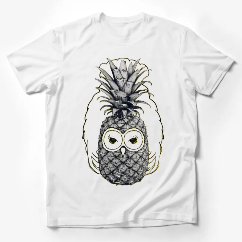 Unique Owl Pineapple Graphic T-Shirt, Unisex Casual Tee, Artistic Owl Design, Nature Inspired Shirt, Trendy Animal Print Top Male T-Shirt