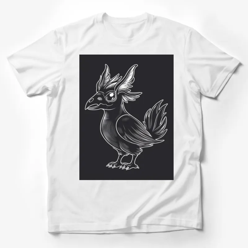 Unique Mythical Bird T-Shirt, Engraving Style Black Graphic Tee, Fantasy Creature Art Shirt, Gift for Bird Lovers Male T-Shirt