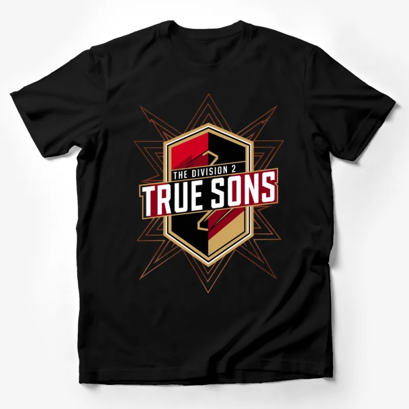 True Sons The Division 2 Logo T-Shirt, Stylish Gamer Graphic Tee, Red and Black Design Male T-Shirt