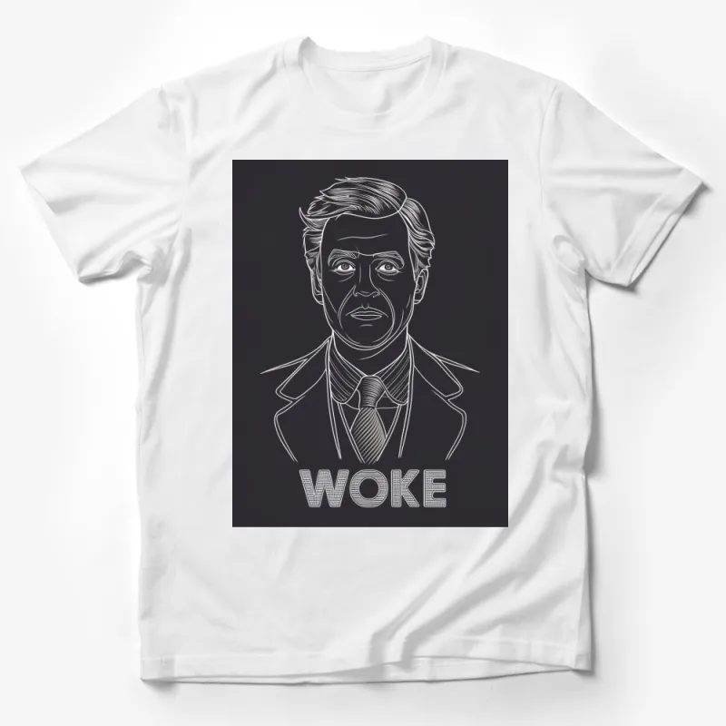 Men's Graphic Tee, Woke Slogan with Stylish Portrait, Black T-Shirt, Trendy Urban Apparel Male T-Shirt