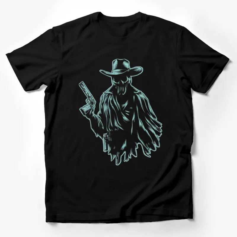 Western Ghost Cowboy T-Shirt, Spooky Rodeo Spirit Graphic Tee, Unique Halloween Apparel Male T-Shirt