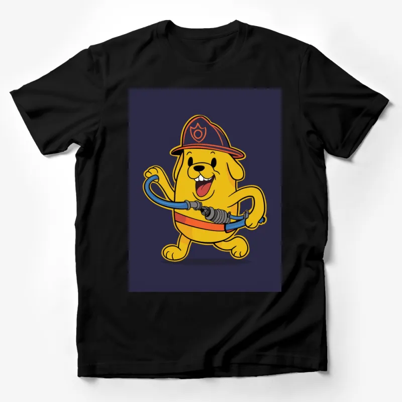 Cute Firefighter Dog Cartoon T-Shirt, Kids Fireman Dog Graphic Tee, Fun Pet Lover Gift Male T-Shirt