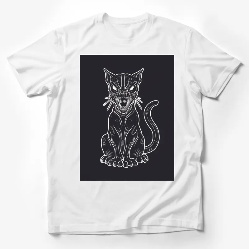 Gothic Cat T-Shirt, Black and White Feline Art, Whimsical Cat Lover Gift, Unisex Graphic Tee Male T-Shirt