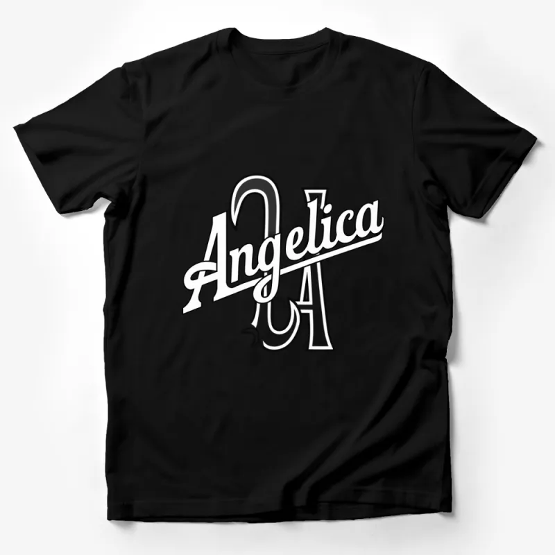 Angelica Name T-Shirt, Gothic Lettering, Black and White, Elegant Typography, Custom Name Shirt Male T-Shirt