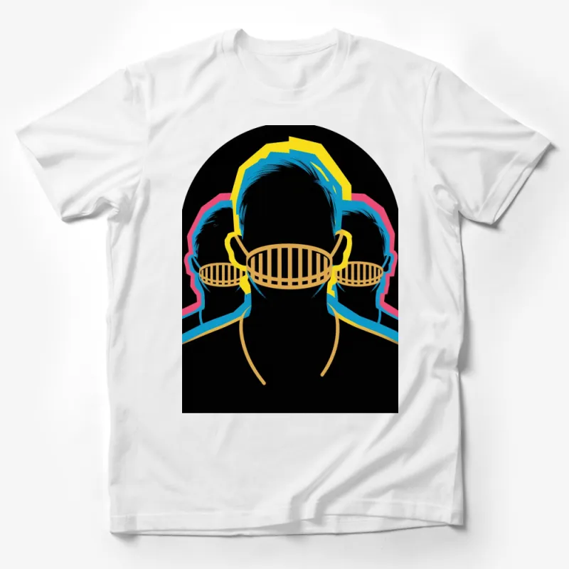 Retro Pop Art Face Mask Graphic T-Shirt, Bold Colors, Vintage Inspired Unisex Tee Male T-Shirt