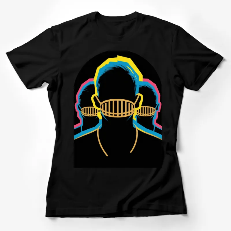 Retro Pop Art Face Mask Graphic T-Shirt, Bold Colors, Vintage Inspired Unisex Tee Female T-Shirt