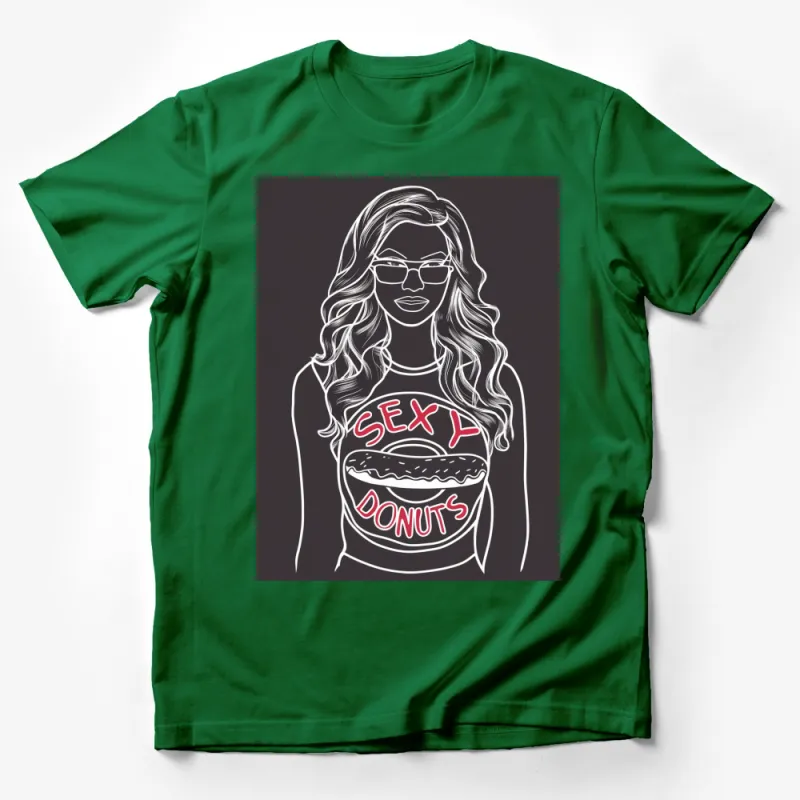 Women's Fashion T-Shirt with Stylish Line Art, Unique Sex and Donuts Graphic Tee, Trendy Eyeglasses Illustration Male T-Shirt