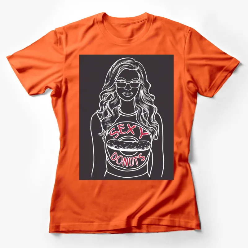 Women's Fashion T-Shirt with Stylish Line Art, Unique Sex and Donuts Graphic Tee, Trendy Eyeglasses Illustration Female T-Shirt