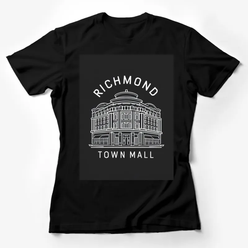 Richmond Town Mall Graphic T-Shirt, Urban Sketch Style, Black and White, Architectural Drawing Tee, Unisex Female T-Shirt