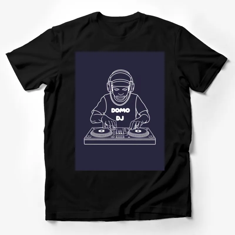 DJ Themed T-Shirt with Graphic of Musician at Turntable, Cool and Stylish Male T-Shirt