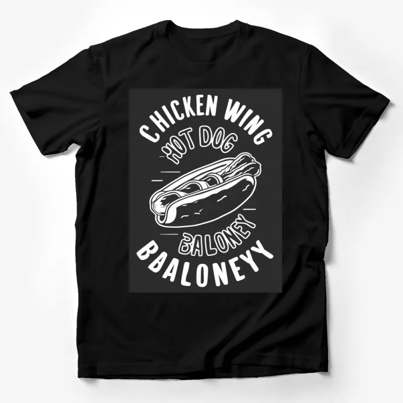 Chicken Wing Hot Dog Baloney T-Shirt, Funny Foodie Shirt, Snack Lover Tee, Quirky Graphic Tee Male T-Shirt