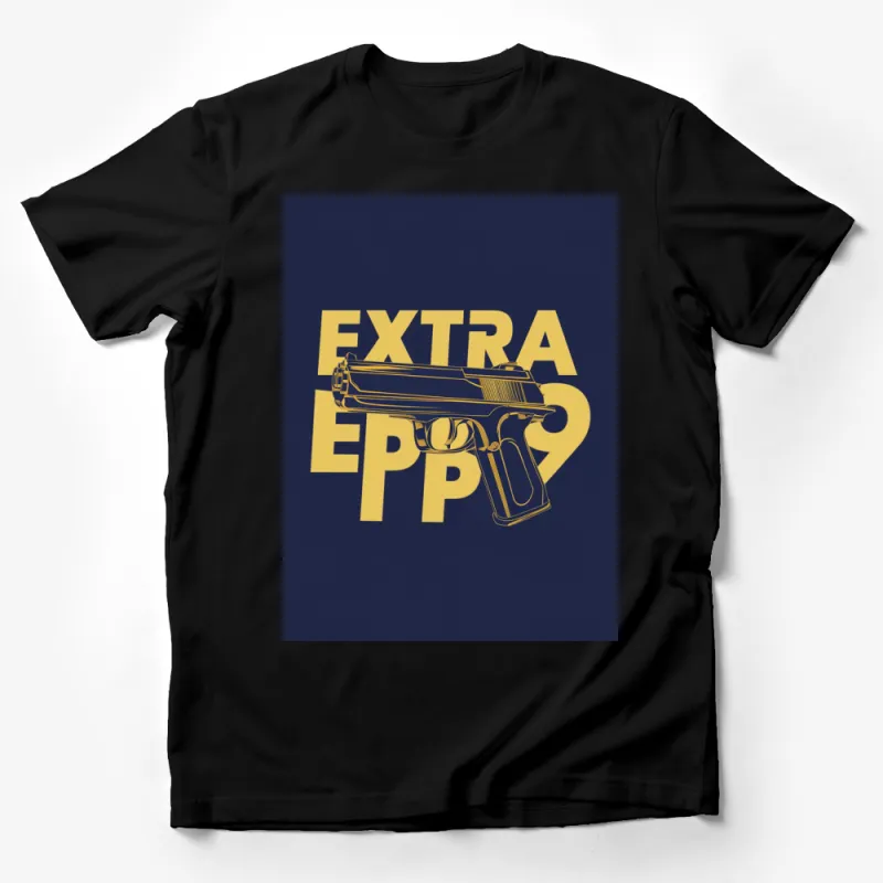 Extra Eppo Graphic T-Shirt, Cool Handgun Design, Unisex Navy Blue Tee Male T-Shirt