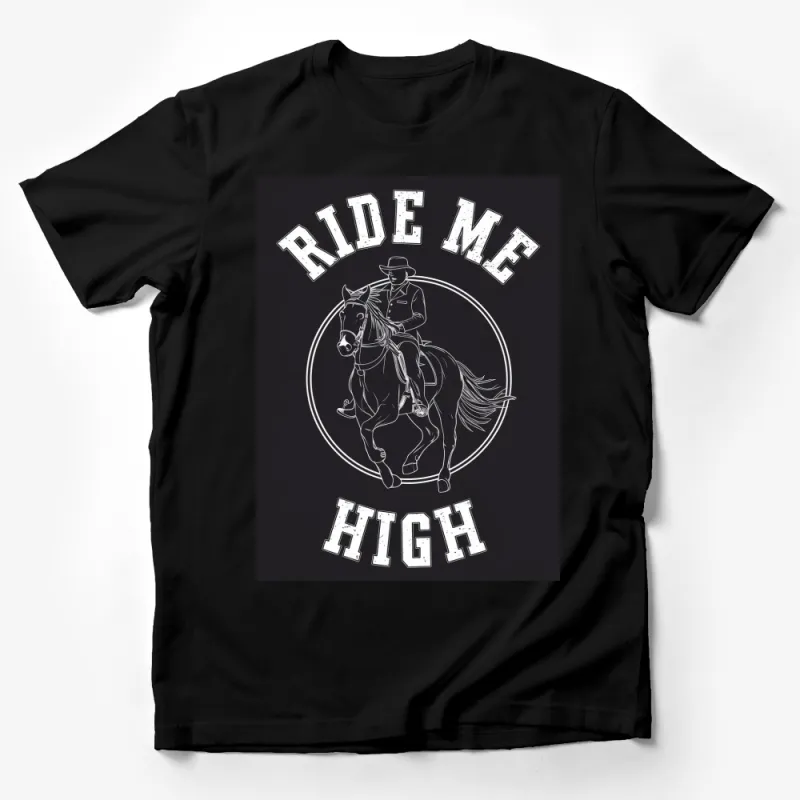 Ride Me High Cowboy on Horse Graphic T-Shirt, Western Style Unisex Tee, Vintage Cowboy Riding Shirt for Adults Male T-Shirt